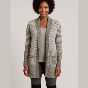 Isaac Mizrahi Gray & White Knit Open Cardigan XS